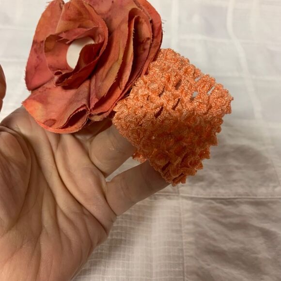 Handmade Infant Headband Peach Band Peach Salmon Flower Center Size Preemie B301 - Picture 7 of 10